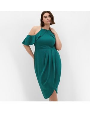 City Chic Plus Size Love Siren Ruffle Shoulder Dress - Green