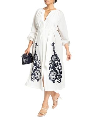 Eloquii Plus Size Relaxed Dress With Applique - White