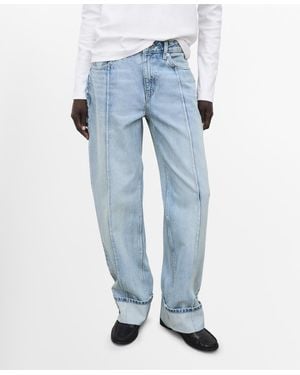 Mango Turn-up Hem Wide-leg Jeans - Blue