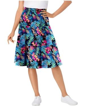 Woman Within Within Elastic-waist Knit Tiered Skirt - Blue