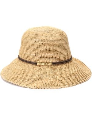 BCBGMAXAZRIA Raffia Face Saver Bead Trim Sun Hat - Natural
