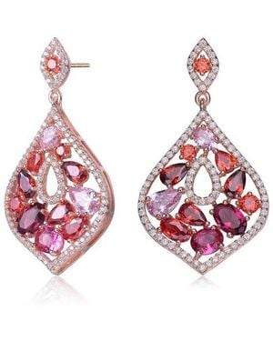 Genevive Jewelry Sterling Silver 18k Gold Plated Multi Colored Cubic Zirconia Accent Dangle Earrings