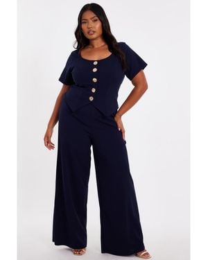 Quiz Button Detail Palazzo Jumpsuit - Blue