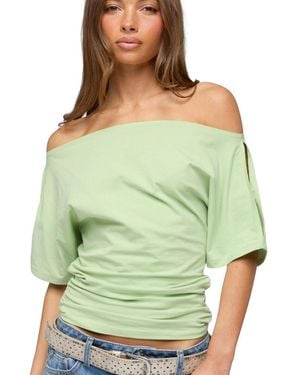 Edikted Feng Ruched Off Shoulder Cutout Top - Green