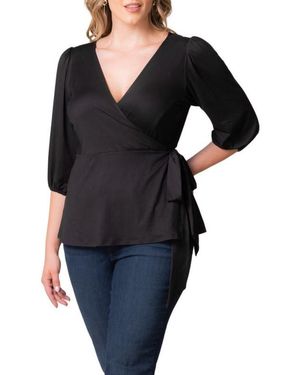 Kiyonna Plus Size Nina V-neck Wrap Top - Black