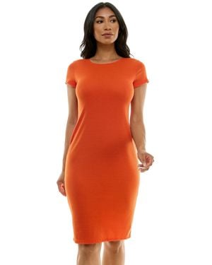 Bebe Short Sleeve Midi T-shirt Rib Dress - Orange