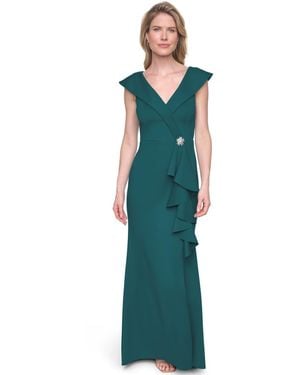 Jessica Howard Scuba V-neck Gown - Blue