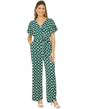 Yumi' Geometric Print Wrap Jumpsuit - Green