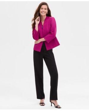 Kasper Houndstooth Cap Sleeve Cowlneck Top One Button Seamed Slit Sleeve Jacket Fly Front Straight Leg Pants - Pink