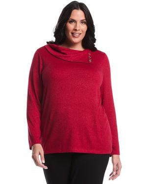 Rafaella Plus Size Split Collar Long Sleeve Top - Red