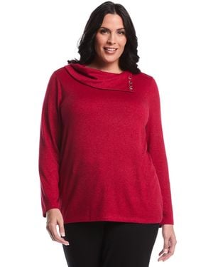 Rafaella Plus Size Split Collar Long Sleeve Top - Red
