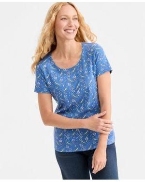 Style & Co. Style Co Printed Short Sleeve Scoop Neck Top Macys Exclusive - Blue
