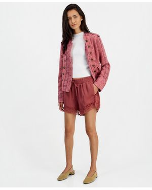 And Now This Pull-on Satin Lace Shorts - Red
