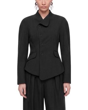 Nocturne Double-breasted Stand Collar Peplum Jacket - Black
