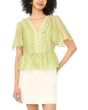 Vince Camuto Flutter-sleeve V-neck Top - Yellow