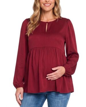 Motherhood Maternity Maternity Bishop-sleeve Keyhole Empire Waist Blouse - Red