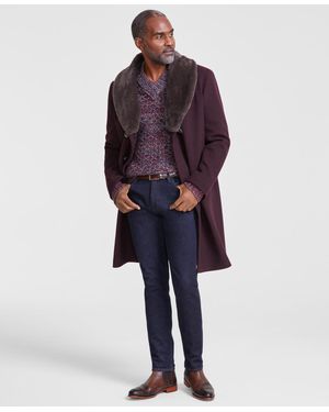 Tayion Collection Tayion Men Classic Fit Double Breasted Solid Overcoat - Blue