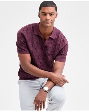 Alfani Johnny-collar Ribbed Geo Polo Shirt - Purple