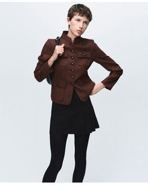Mango Band Collar And Pockets Wool Jacket - Brown