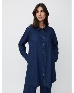 Masai Denim Long Sleeve Collared Long Shirt - Blue