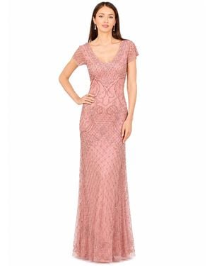 Lara Beaded Cap Sleeve Gown With V-neckline - Pink