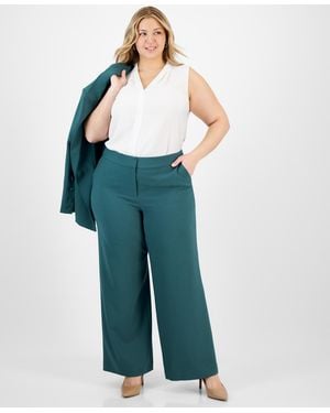 Tahari Asl Plus Size Mid-rise Wide-leg Pants - Blue
