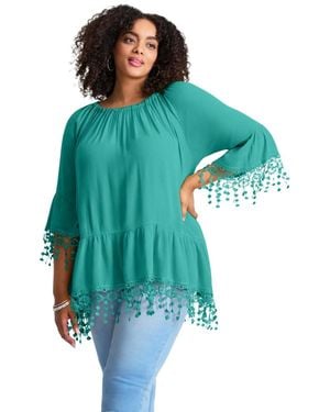 Avenue Crochet Fringe Trim Tunic - Blue