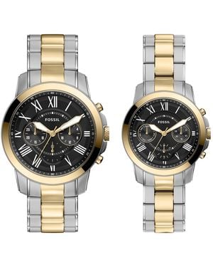 Fossil Grant Chronograph Silver Gold-tone Stainless Steel Watch Set 44mm And 36mm - Metallic