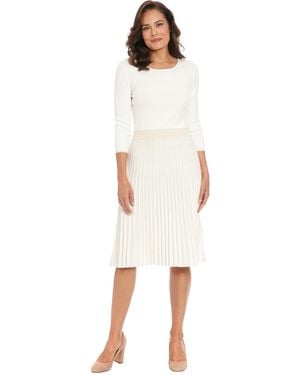 London Times Mock Neck Pleated Dress - White