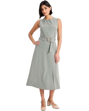 Luxely Crewneck Sleeveless Flare Midi Dress - Gray