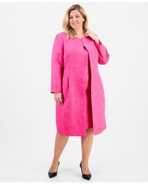 Le Suit Plus Size Floral-jacquard Topper & Sheath Dress Set - Pink