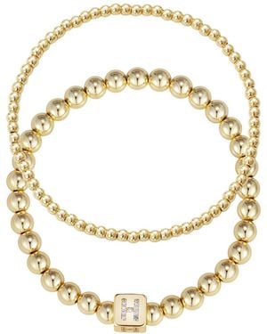 Adornia Cubic Zirconia Gold Set Of 2 Initial Cube Bead Bracelet - Metallic