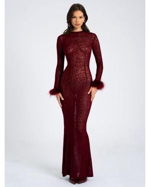 Miss Circle Patricia Leopard Burnout Velvet Mesh Backless Maxi Dress - Red