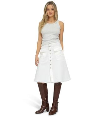 Belle & Bloom Let Me Wander Button Front Denim Midi Skirt - White
