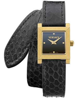 Versace Mosaic Black Calf Leather Strap Watch 22x22mm - White