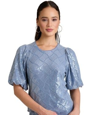 Muse Crew Neck Bubble Short-sleeve Top - Blue