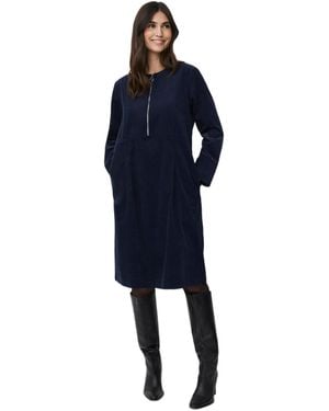 Masai Long Sleeve Crew Neck Zip Midi Dress - Blue