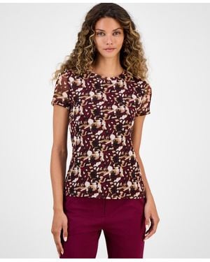 BarIII Printed-mesh Short-sleeve Tee - Red