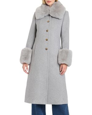 Vince Camuto Single-breasted Maxi Coat W/ Detachable Faux Fur - Gray