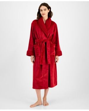 Charter Club Long Plush Fleece-trim Robe - Red
