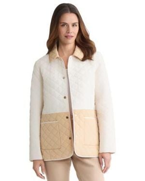 Jones New York Colorblock Button Front Quilted Jacket - Natural