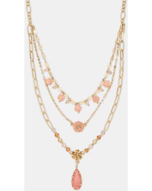 Lonna & Lilly Mixed Stone Flower Layered Pendant Necklace - White
