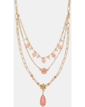 Lonna & Lilly Mixed Stone Flower Layered Pendant Necklace - White