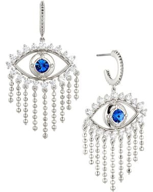 AJOA Ava Nadri Cubic Zirconia Small C-hoop Evil Eye Fringe Earrings - White