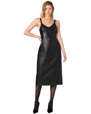 French Connection Dessa Faux Leather V-neck Sleeveless Midi Dress - Black