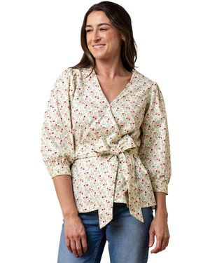 Hope & Henry Puff Sleeve Wrap Top - Gray