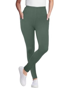 Woman Within Within Stretch-cotton Knit Pull-on Pocket leggings - Green