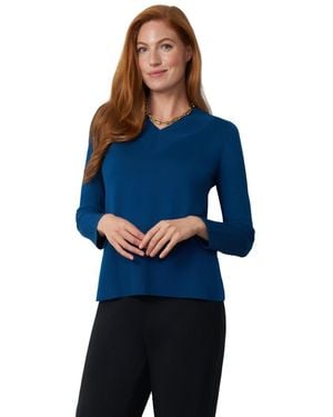 Cable & Gauge Wide Rib V-neck Sweater - Blue