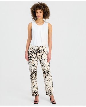 Kasper Animal-print Straight-leg Pants - White