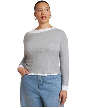Eloquii Layered Long Sleeve Top - Gray